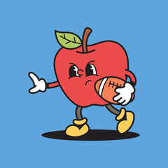 Apple rugby retro cartoon character