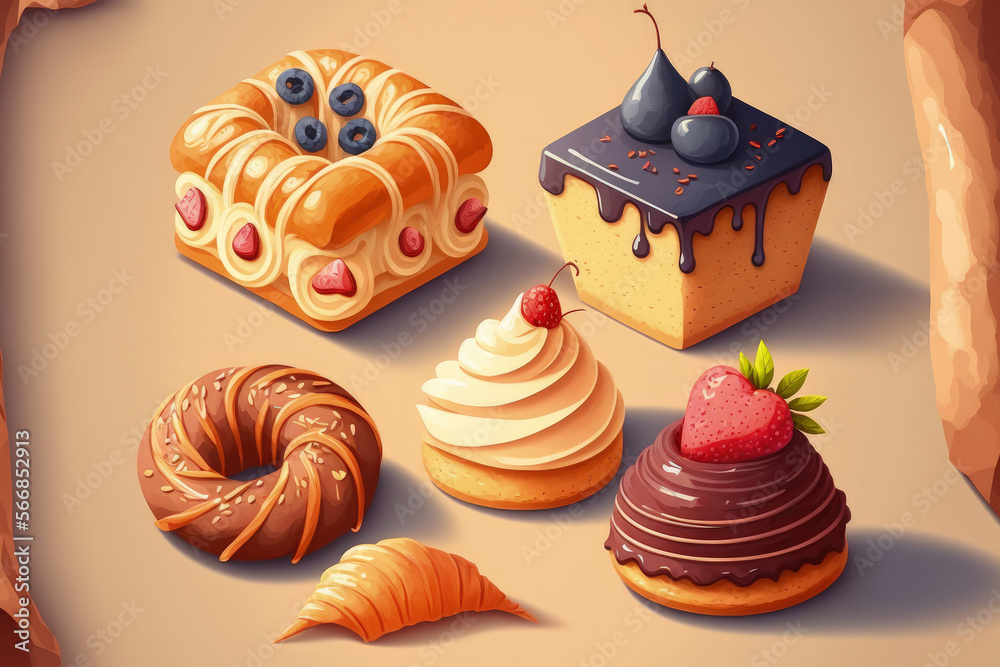 Sticker delicious pastries for breakfast. Generative AI