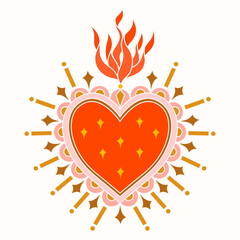 Sacred Heart love Folk Art color Illustration hand made	