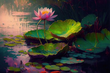 Lotus flower in the pond, generative AI art 