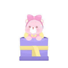 Fototapeta premium Pink bear in gift box