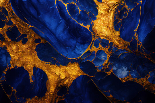 Abstract royal blue marble background with golden veins, marble stone texture pattern design for wall and floor tile.