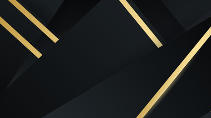 Abstract gold line on black background. Golden invitation, brochure or banner with minimalistic geometric style.