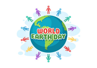 Happy Earth Day on April 22 Illustration with World Map Environment in Flat Cartoon Hand Drawn for Web Banner or Landing Page Templates