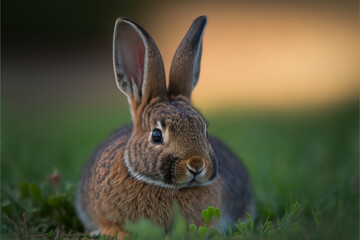 Obraz premium A white rabbit sitting on top of a lush green field, Generative Ai