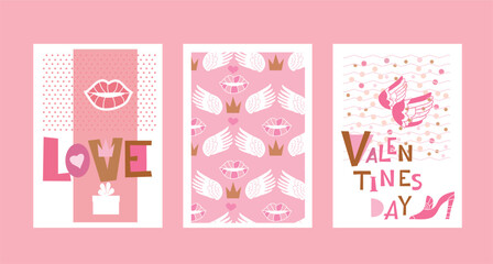Valentine's day; February 14 Happy Valentines Day festive Design paper cut banner; set greeting cards lovely romantic background with hearts; lettering; flower Vector illustration of Love