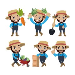 Farmer and gardener with different poses