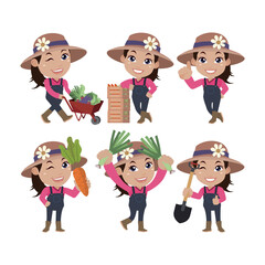 Set of farmer and gardener with different poses