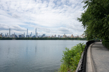 Fototapeta premium The Stephanie and Fred Shuman Reservoir Running Track, a loop that offers some of the Central Park's best views of the New York City, including the Billionaires' Row.