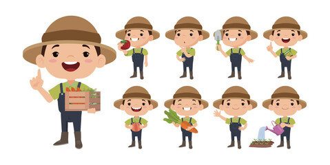 Farmer and gardener with different poses