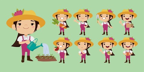 Farmer and gardener with different poses