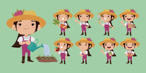 Farmer and gardener with different poses