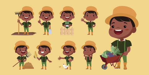 Obraz premium Farmer and gardener with different poses