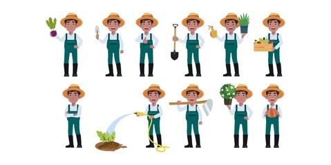 Farmer and gardener with different poses