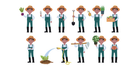 Farmer and gardener with different poses