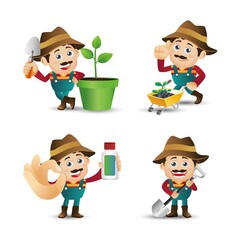Farmer and gardener with different poses