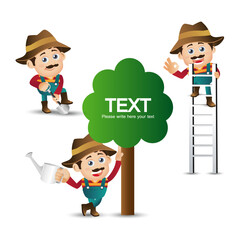 Farmer and gardener with different poses