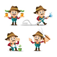 Farmer and gardener with different poses