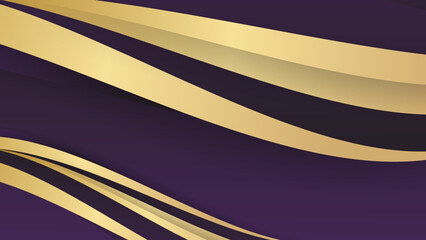 Abstract violet and gold wavy background. Wavy luxury gold lines background. Usable for design template, banner, etc.