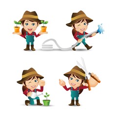 Farmer and gardener with different poses