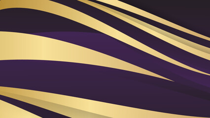 Abstract violet and gold wavy background. Wavy luxury gold lines background. Usable for design template, banner, etc.