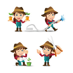 Farmer and gardener with different poses