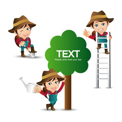 Farmer and gardener with different poses