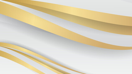 White abstract background with golden wave and shadows. Premium vector illustration. Abstract modern futuristic white wavy and gold lines.