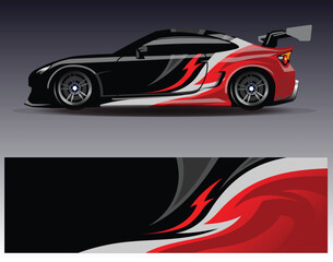 Naklejka premium Car wrap design vector. Graphic abstract stripe racing background kit designs for wrap vehicle race car rally adventure and livery
