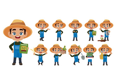 Farmer and gardener with different poses