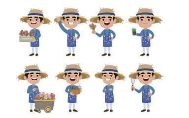 Farmer and gardener with different poses
