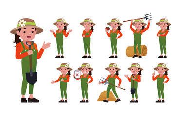 Farmer and gardener with different poses