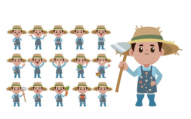 Farmer and gardener with different poses