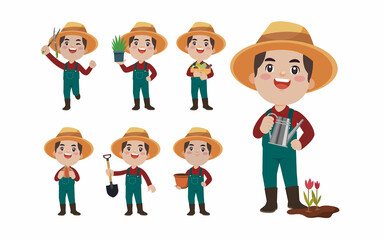 Farmer and gardener with different poses