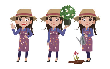 Farmer and gardener with different poses