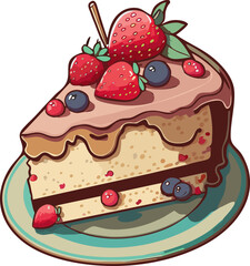 Piece of strawberry cake with blueberries