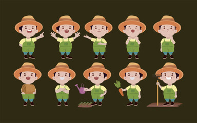 Farmer and gardener with different poses