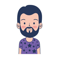 bearded man wearing purple shirt