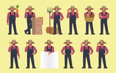 Farmer and gardener with different poses