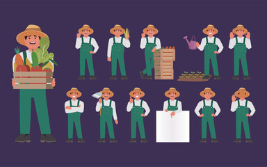 Farmer and gardener with different poses