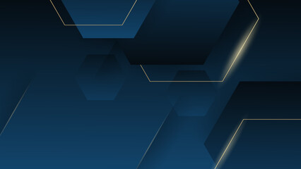 Vector hexagons background. Simple geometry overlay gold line concept. Vector abstract futuristic on dark blue color background.
