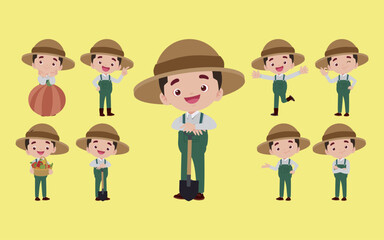 Farmer and gardener with different poses