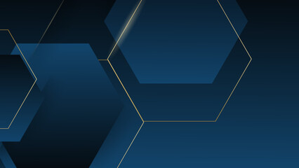 Vector hexagons background. Simple geometry overlay gold line concept. Vector abstract futuristic on dark blue color background.