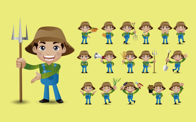 Farmer and gardener with different poses