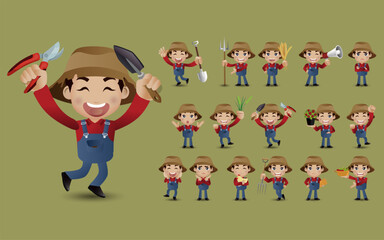 Farmer and gardener with different poses