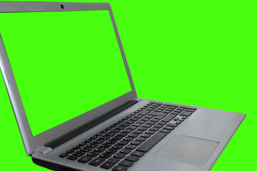 NOTEBOOK COMPUTER WITH TRANSPARENT SCREEN IN CHROMA KEY, IDEAL FOR EDITING, PLACING TEXT, PHOTO FOR CUTTING OUT