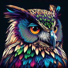 owl colorful psychedelic pop art style illustration Generative Ai