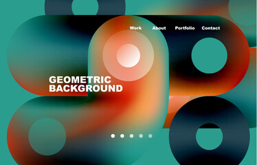 Circles and round shapes landing page abstract geometric background. Web page for website or mobile app wallpaper