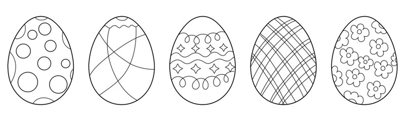 Set of many drawn Easter eggs on white background