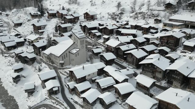 The small snowy village in Switzerland in winter. Blatten in L&ouml;tschental with fairy tale winter atmosphere